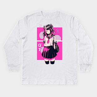 Kawaii Anime School Girl Kids Long Sleeve T-Shirt